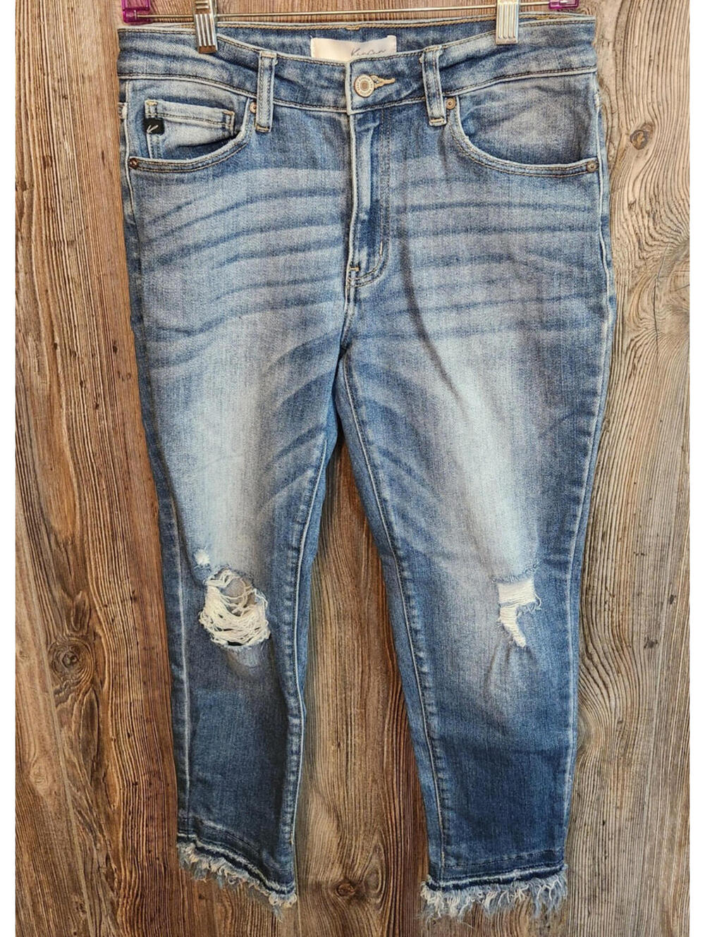 Kancan Denim Blue Jeans Rough Fringe Hem Women Size 9/28 (29x27) Distressed